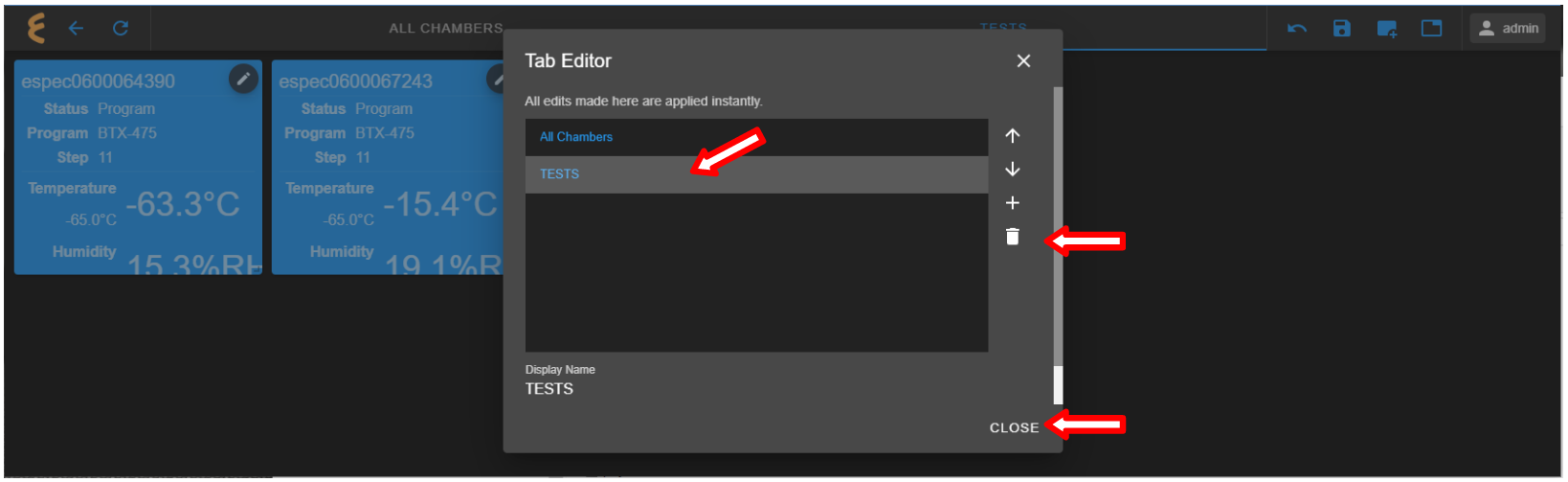 Removing TESTS tab from the list