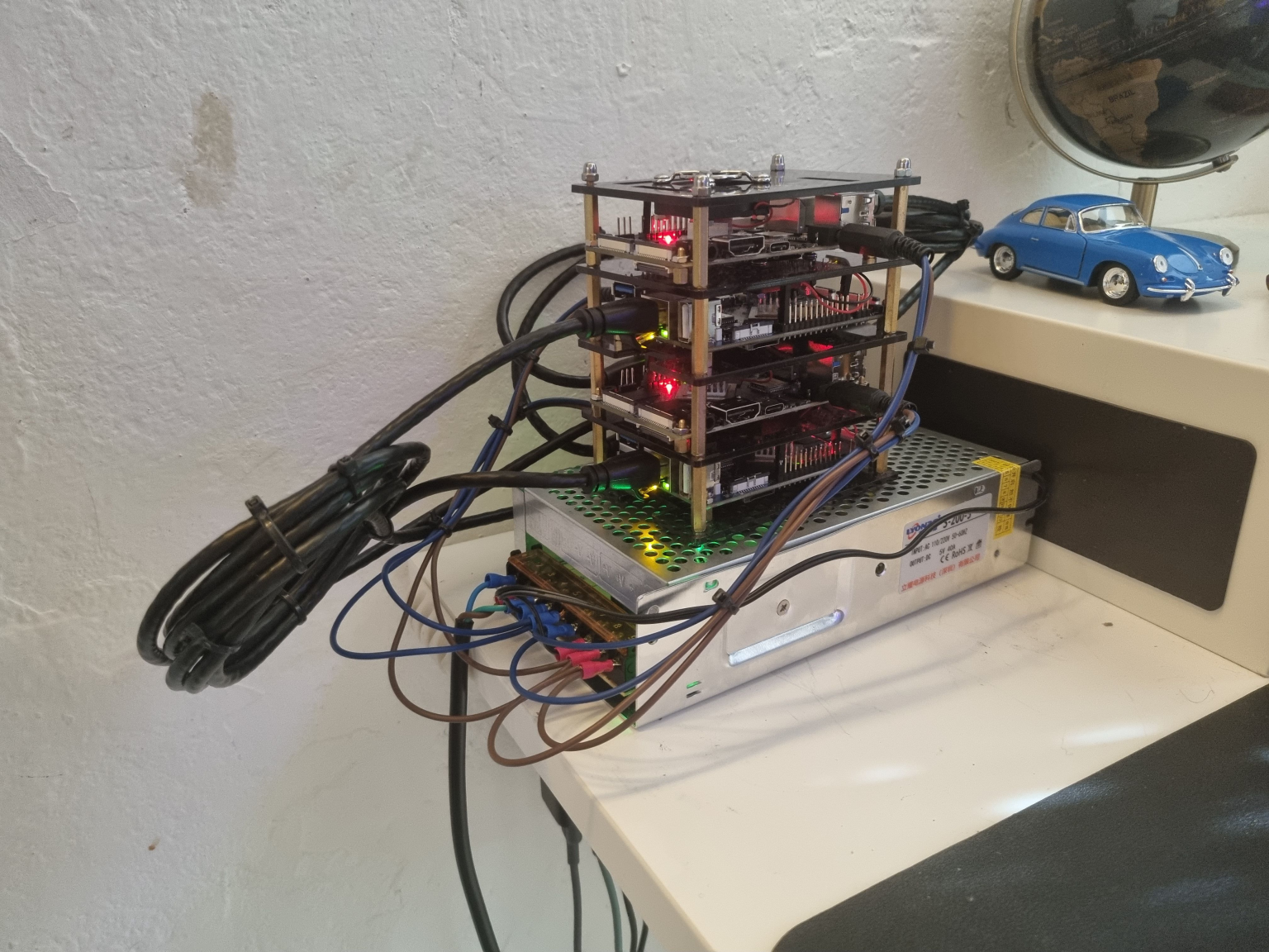 alt arm based k3s cluster of 4 orangePI 4LTS nodes with power supply