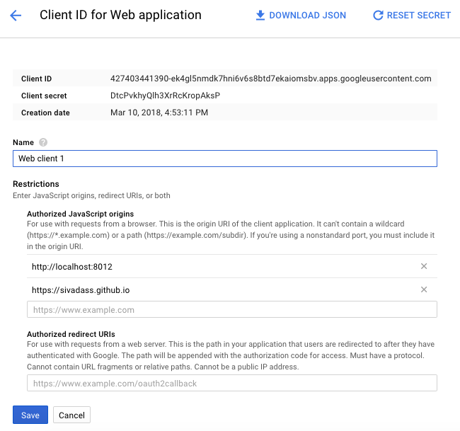 Setup authorized javascript origins