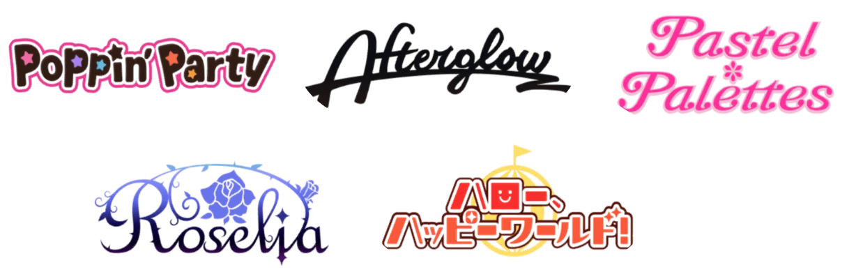 Poppin Party, Afterglow, Roselia, Hello Happy World