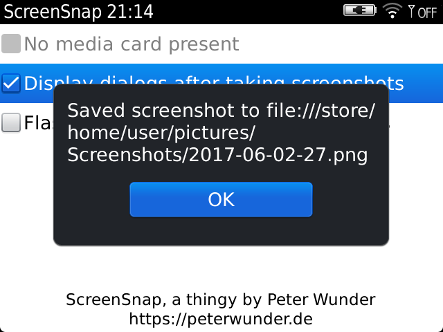 Screenshot of ScreenSnap's optional dialog