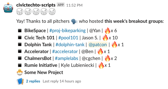 Screenshot of Slack post