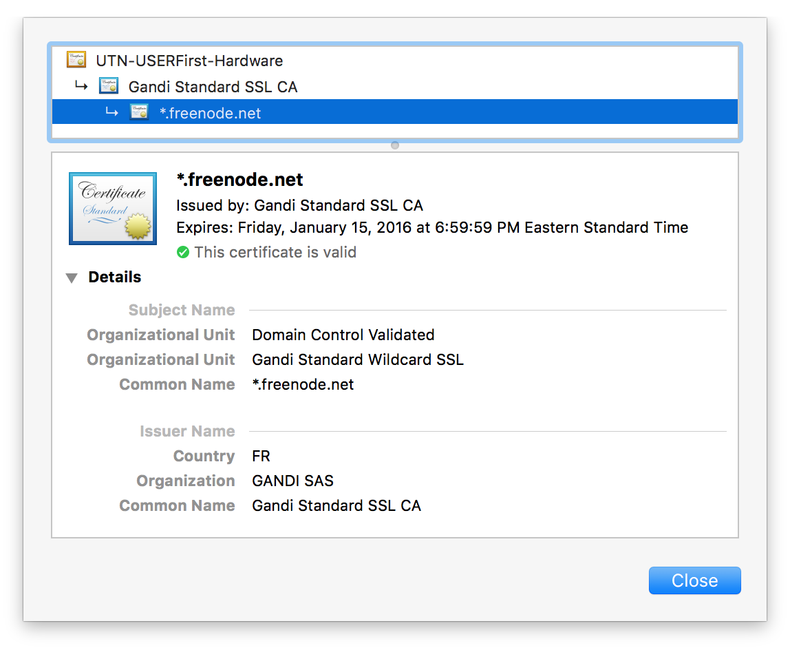 Certificate Information Dialog