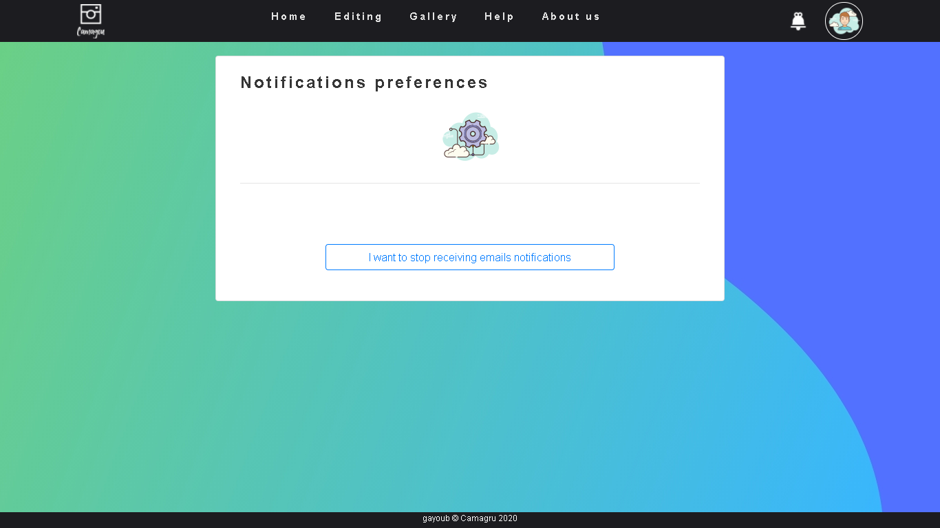 Image of camagru Notification preference