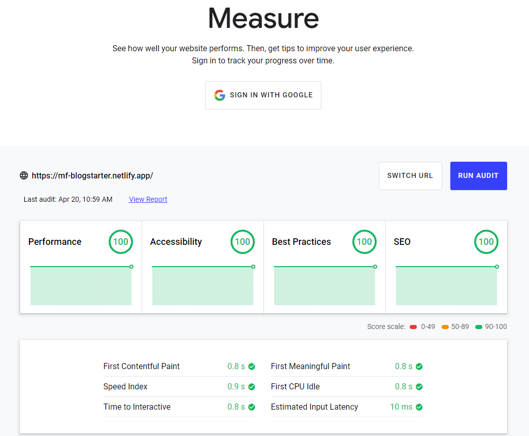 Lighthouse report