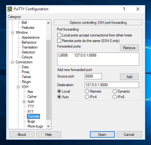 Putty tunnel configuration