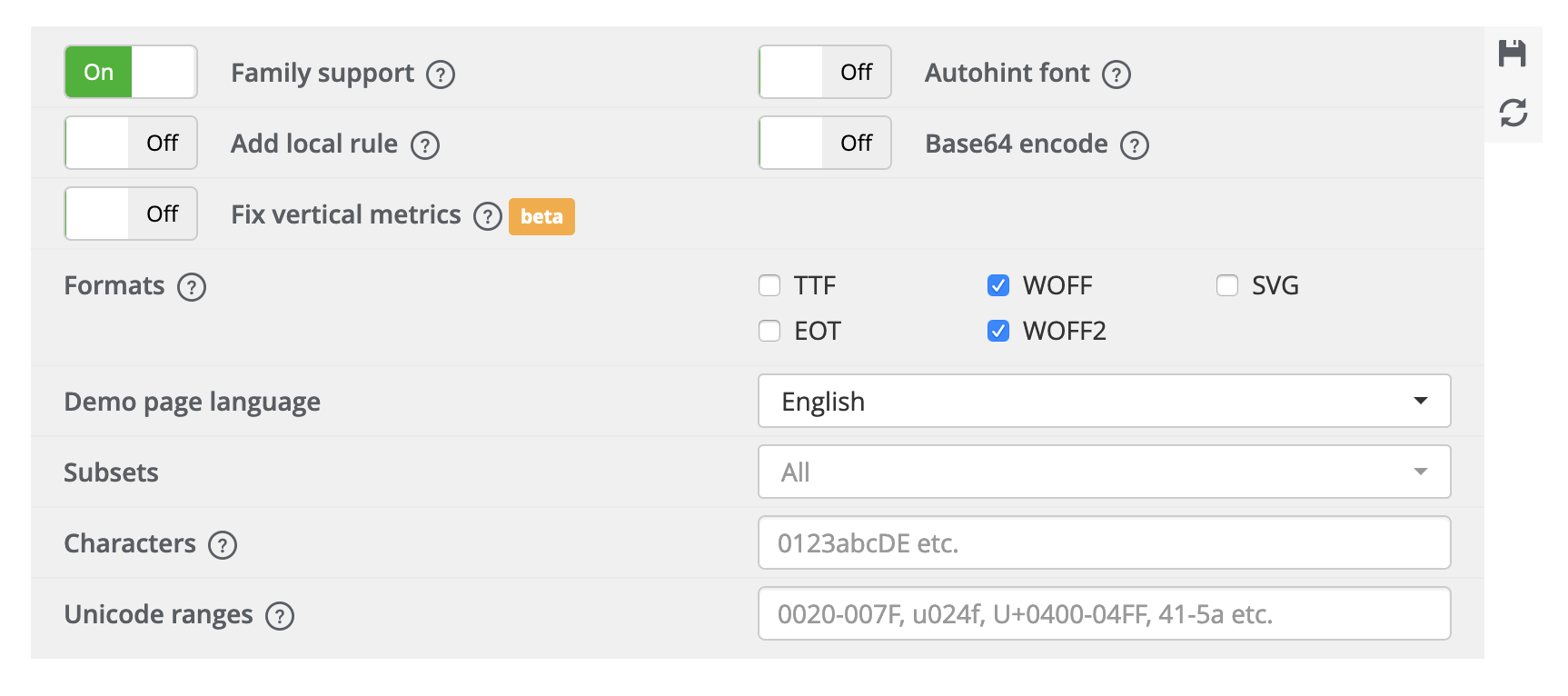 transfonter settings