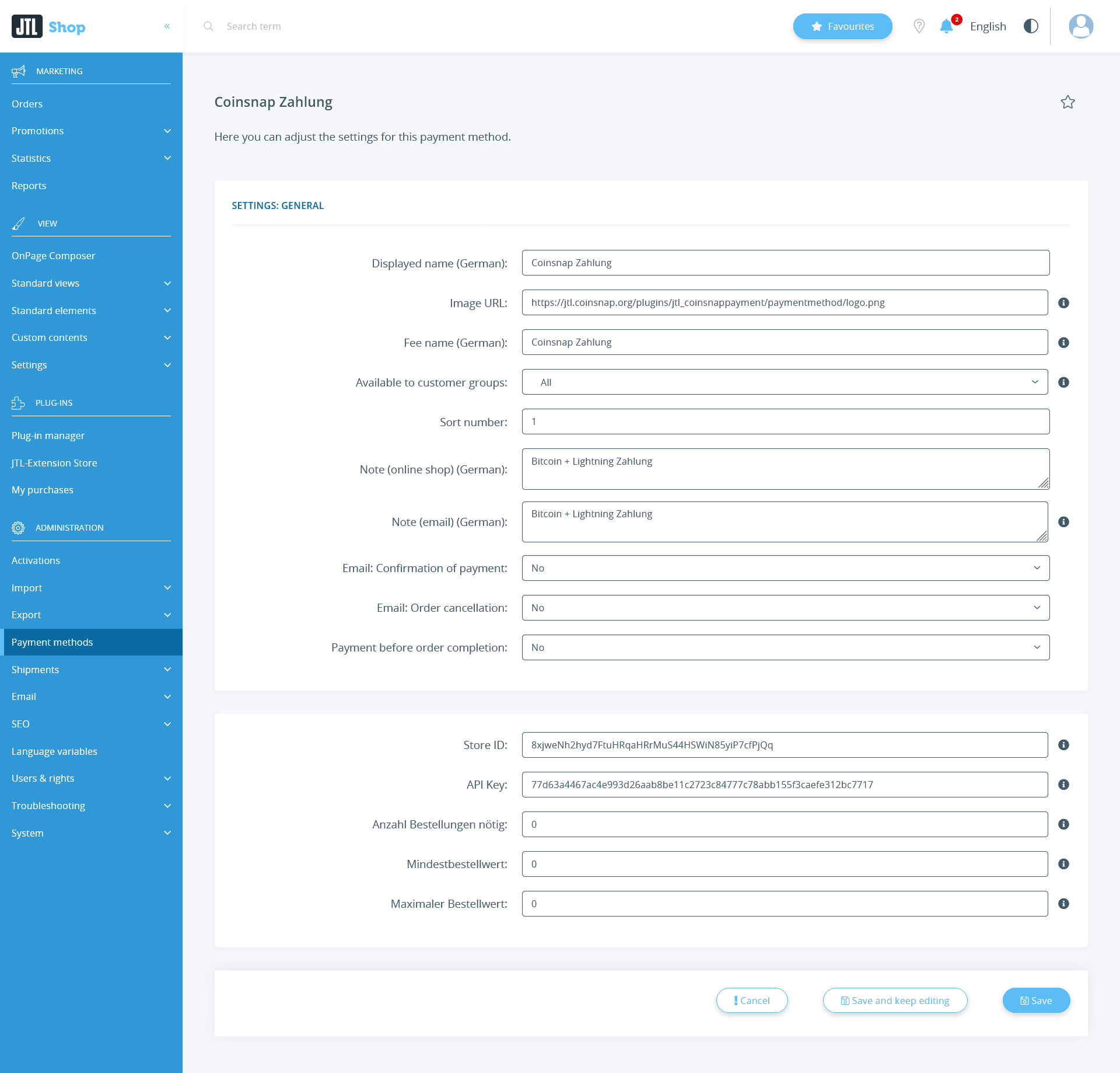 GitHub - Coinsnap/jtl_coinsnappayment: Accept Bitcoin and Ligtning payments  in JTL with Coinsnap