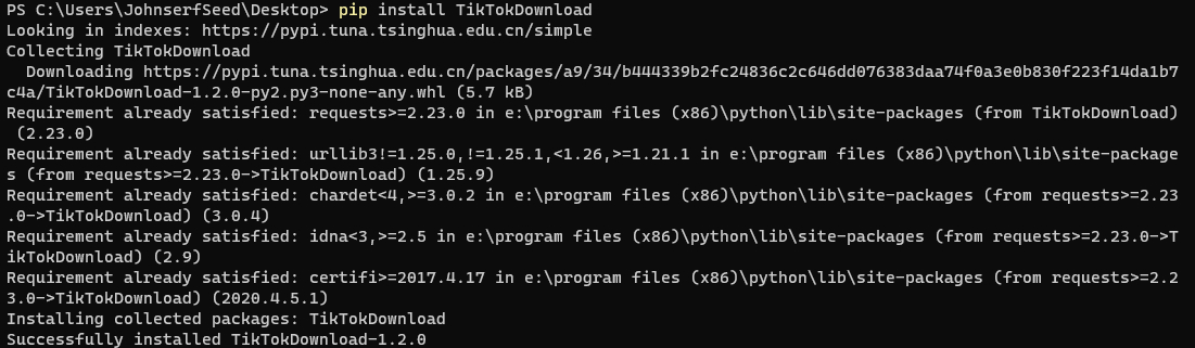 pip install TikTokDownload
