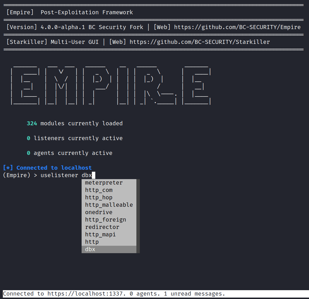 Uselistener dbx in Empire client