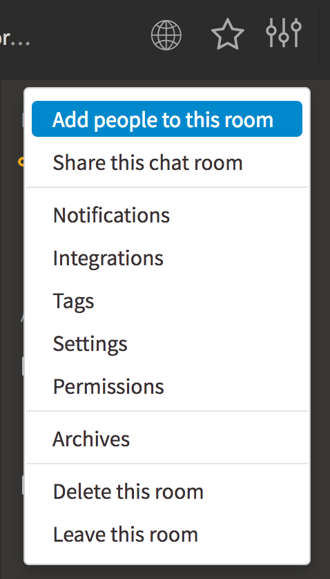 Screenshot of "Room settings" menu.