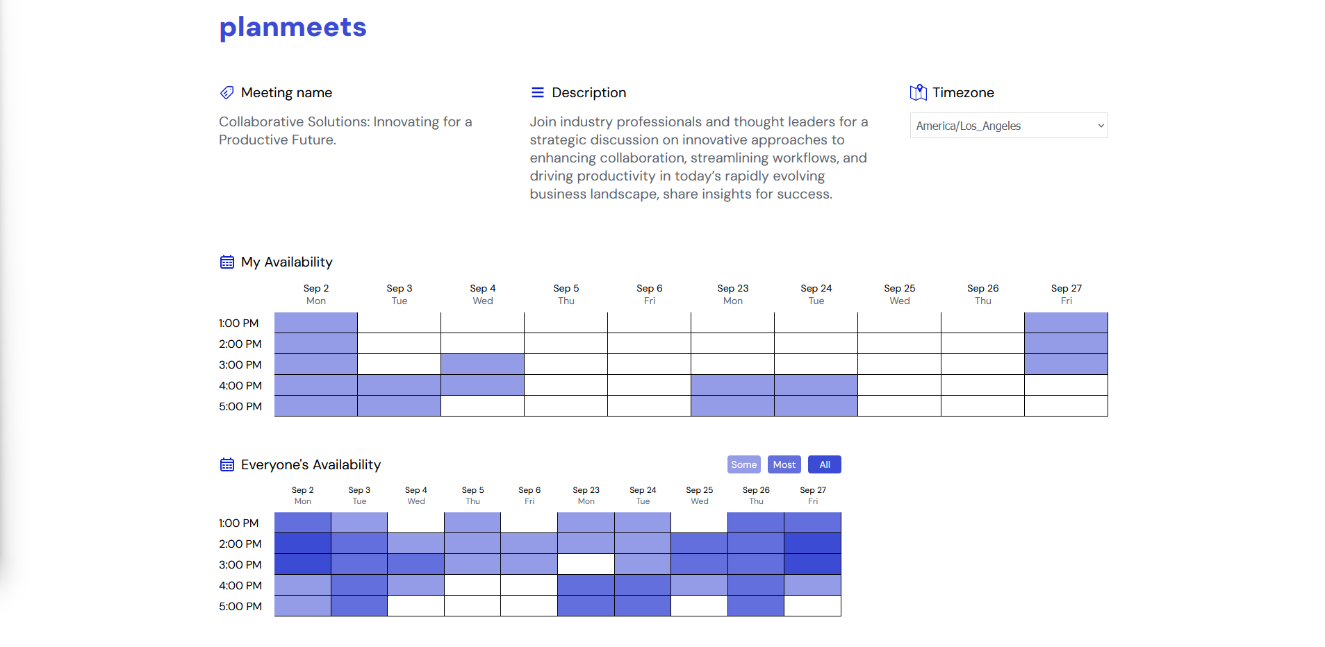 planmeets meeting page after sign-in