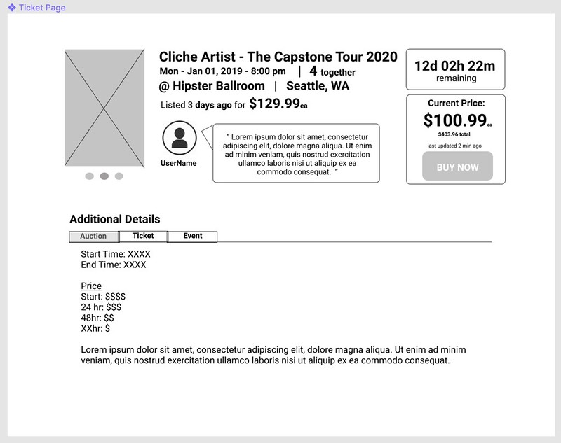 TicketClock wireframe ticket