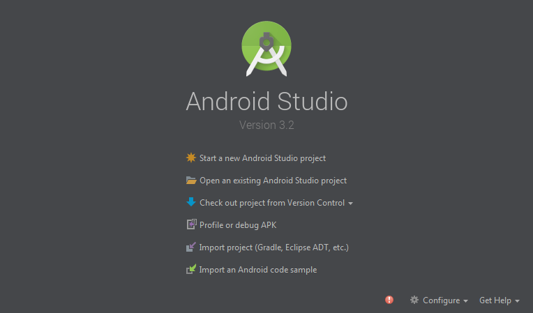 Android Studio Startup Screen