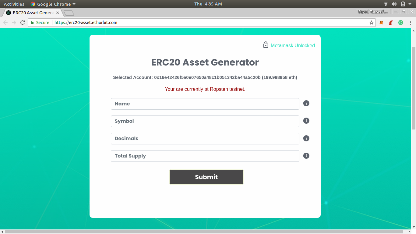 ERC20 Asset Generator Screenshot