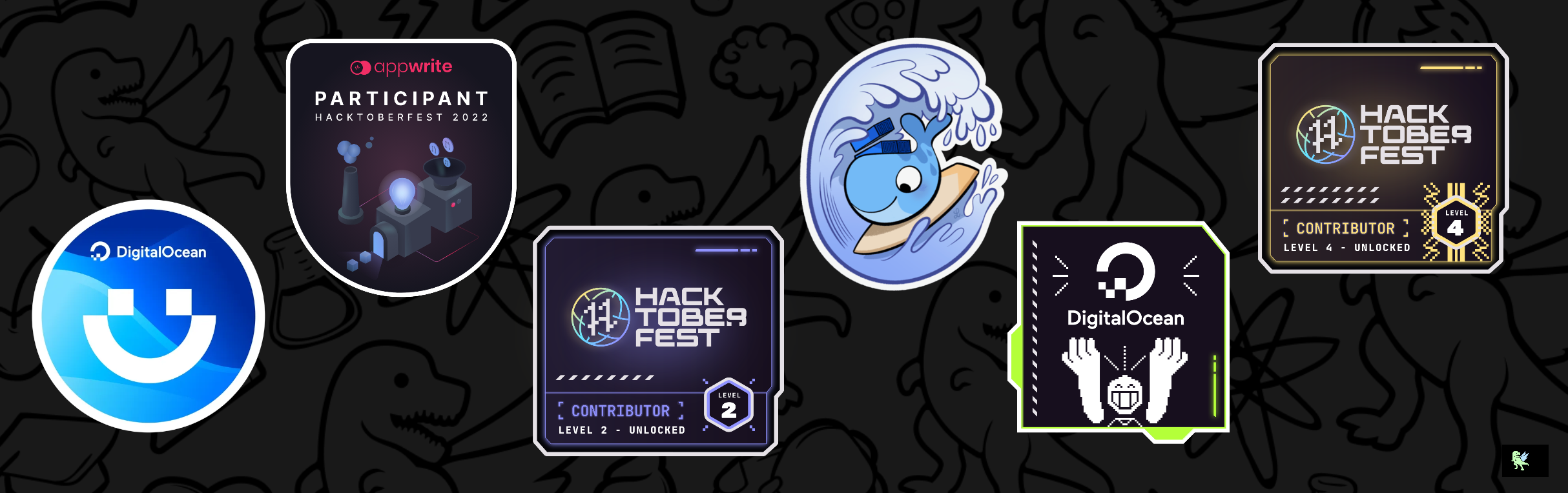 An image of @dashingdev's Holopin badges, which is a link to view their full Holopin profile