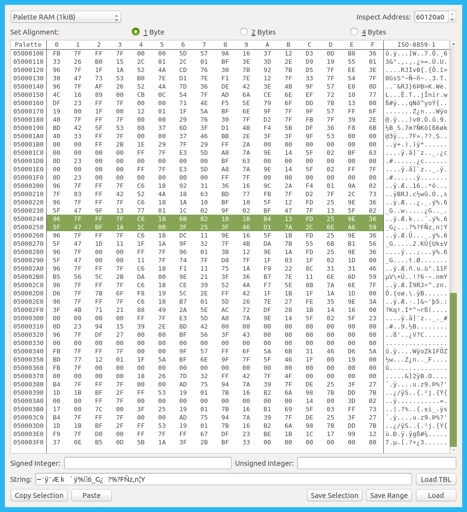 palette memory selected