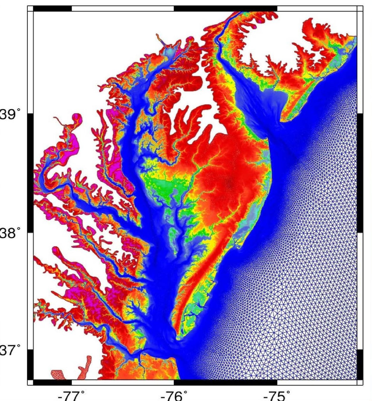 ADCIRC mesh in the Chesapeake Bay area used for the FEMA Coastal Storm Surge Study