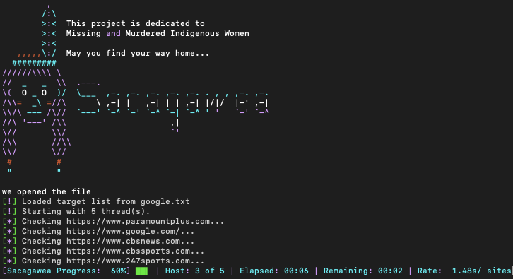 Sacagawea command line interface in action