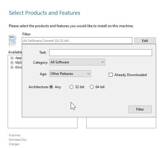 MySQL Versions Selector