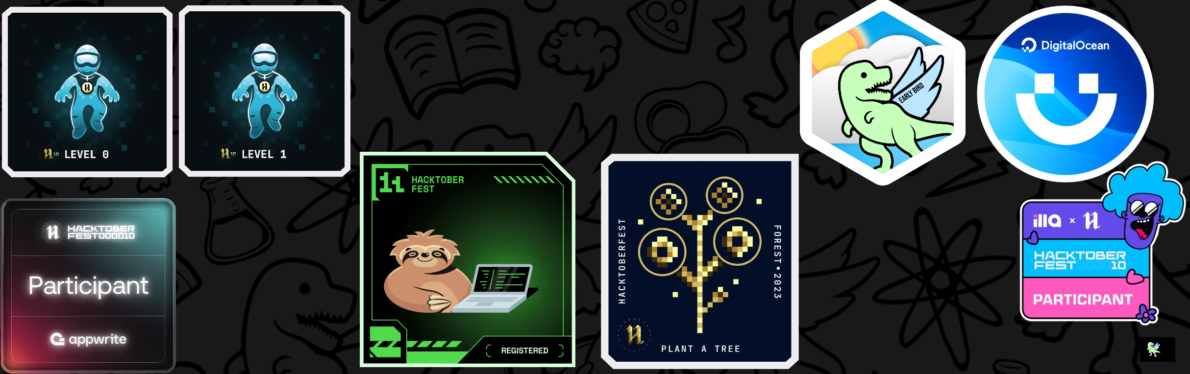 An image of @xeltrim's Holopin badges, which is a link to view their full Holopin profile