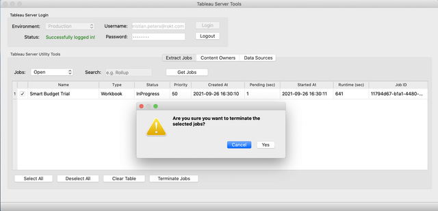 Tableau Server Utility Tool Screenshot