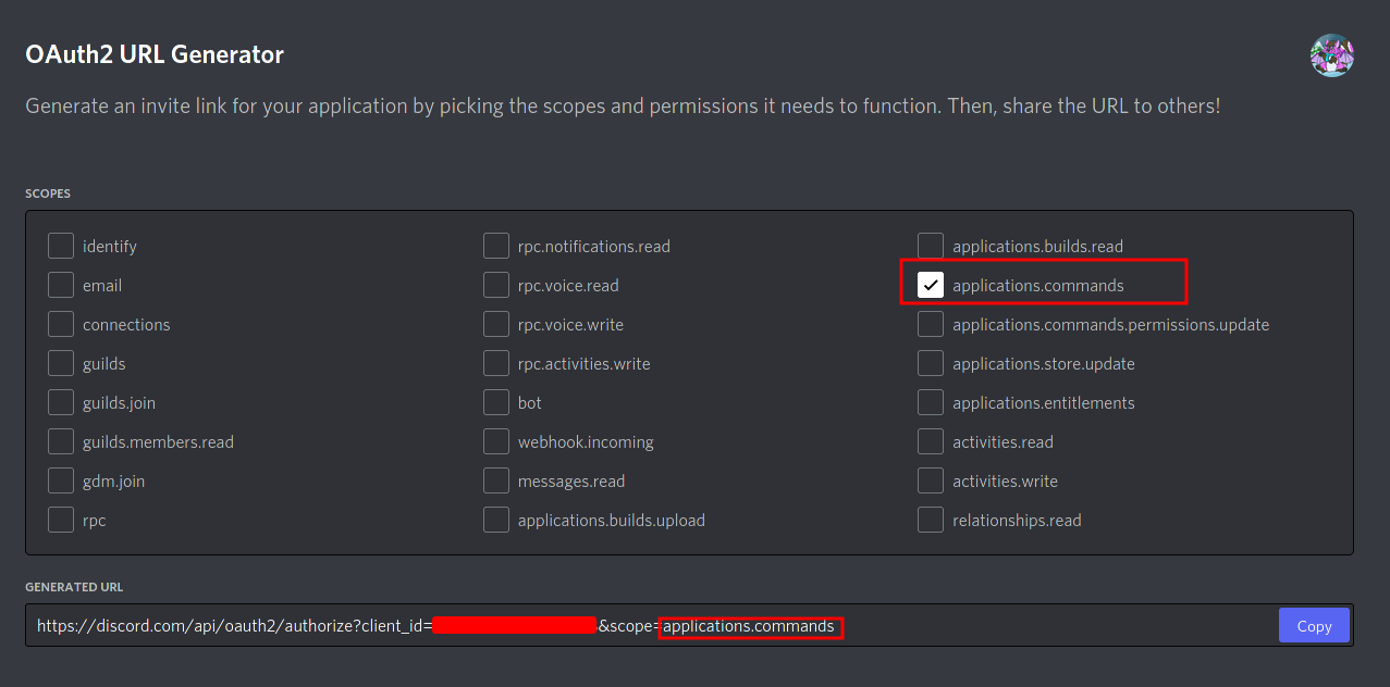 Representation of the where you can add the scope