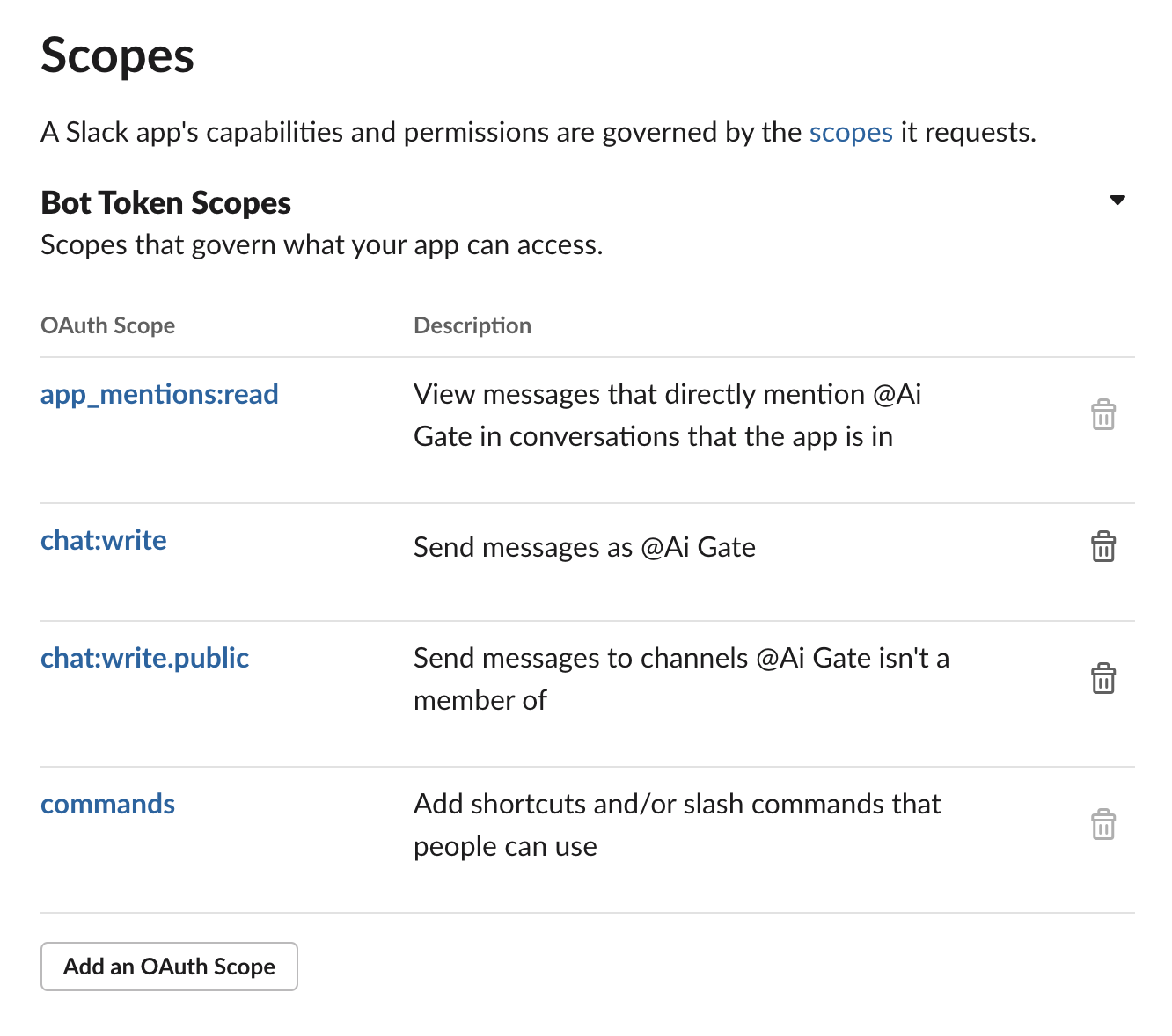 Slack Scopes