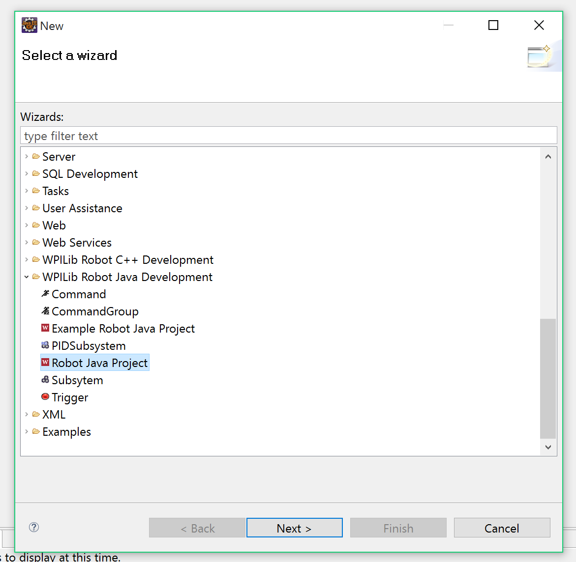 Choose java robot project