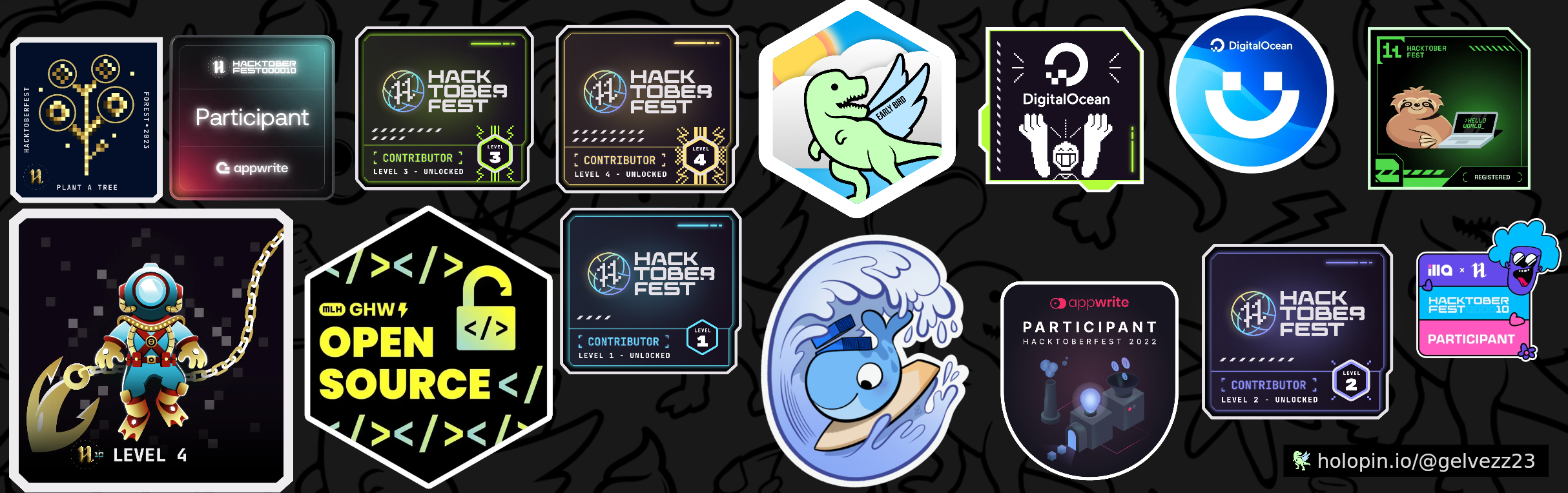 An image of @gelvezz23's Holopin badges, which is a link to view their full Holopin profile