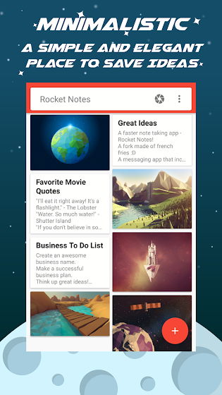 Rocket Notes Main Screen Minimalistic