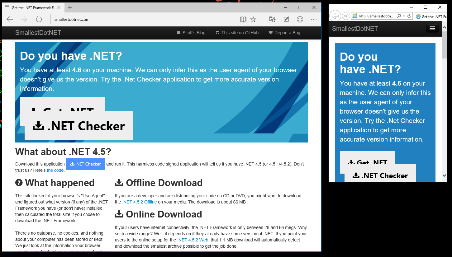 http://smallestdotnet.com/ on Spartan and skinny IE