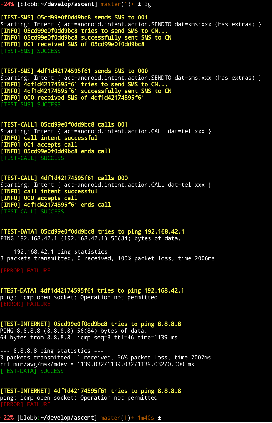 console output of './ascent 3g'