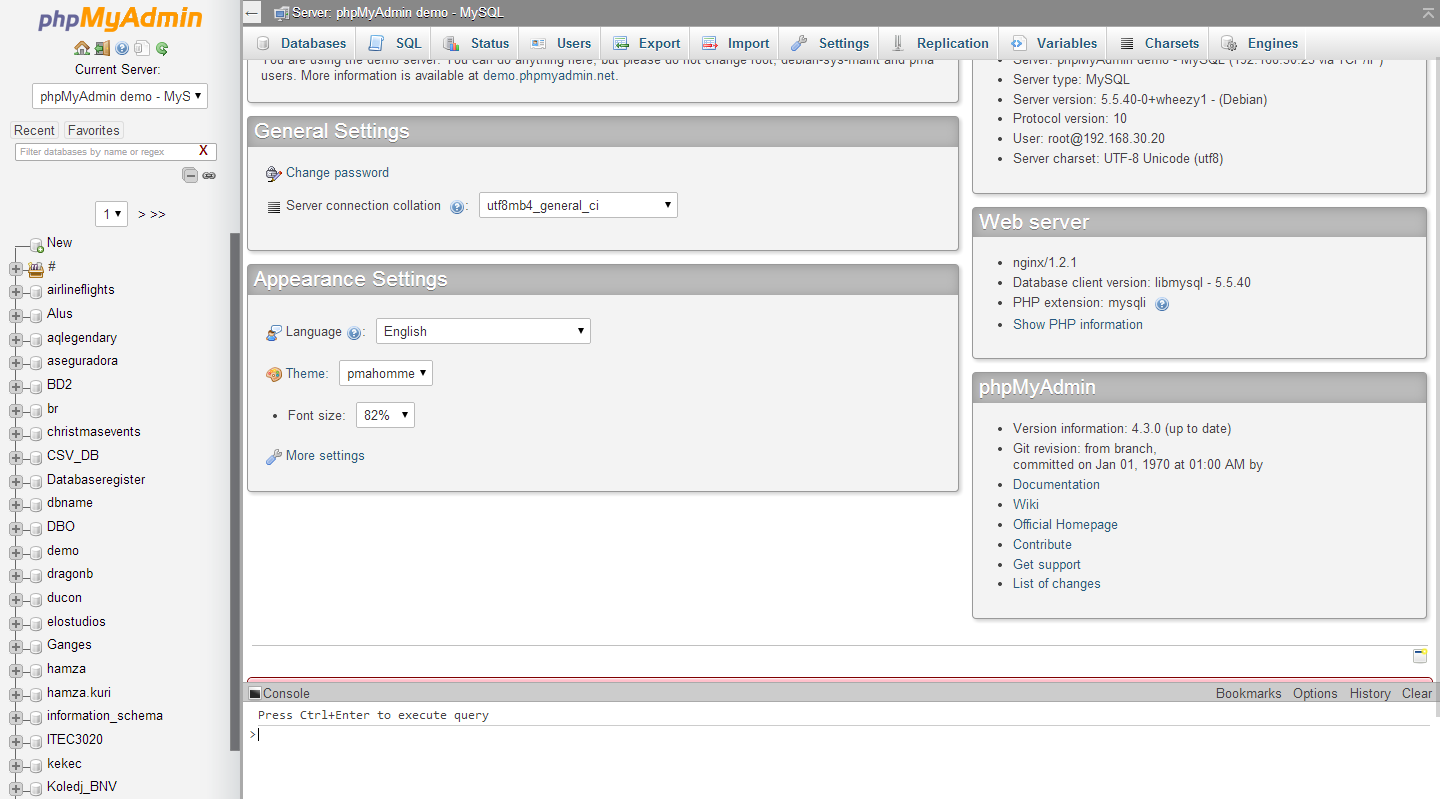 phpMyAdmin graphical user interface