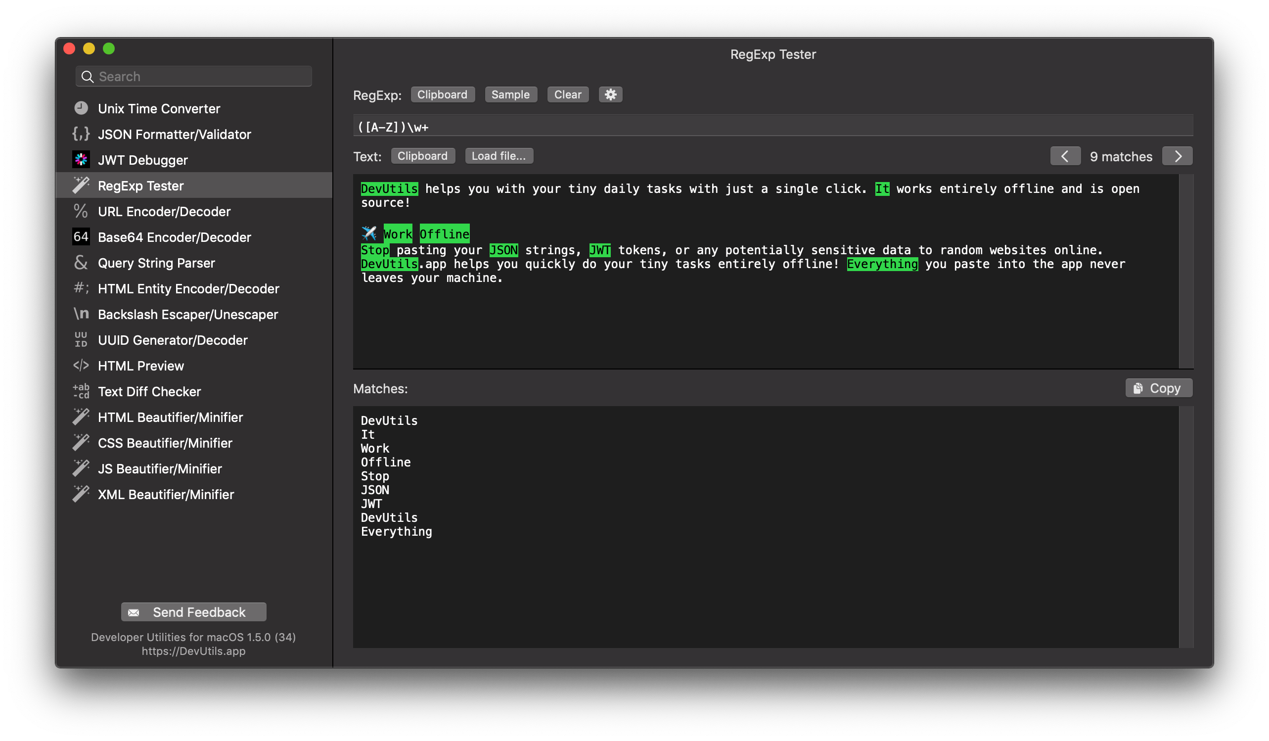 DevUtils.app: RegExp Tester macOS app