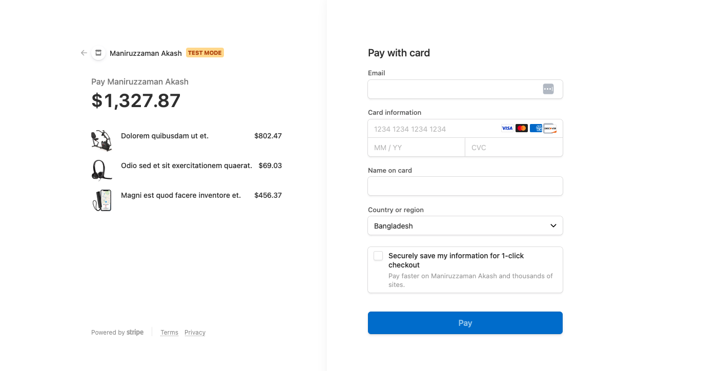 Stripe checkout page