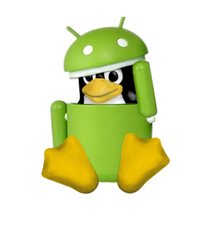 Tux hiding in an Android costume