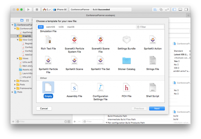 Xcode New File Picker