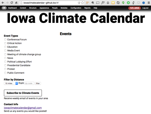 screenshot of Iowa Climate Calendar