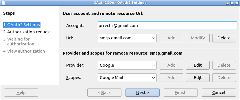 OAuth2OOo Wizard Page1 screenshot