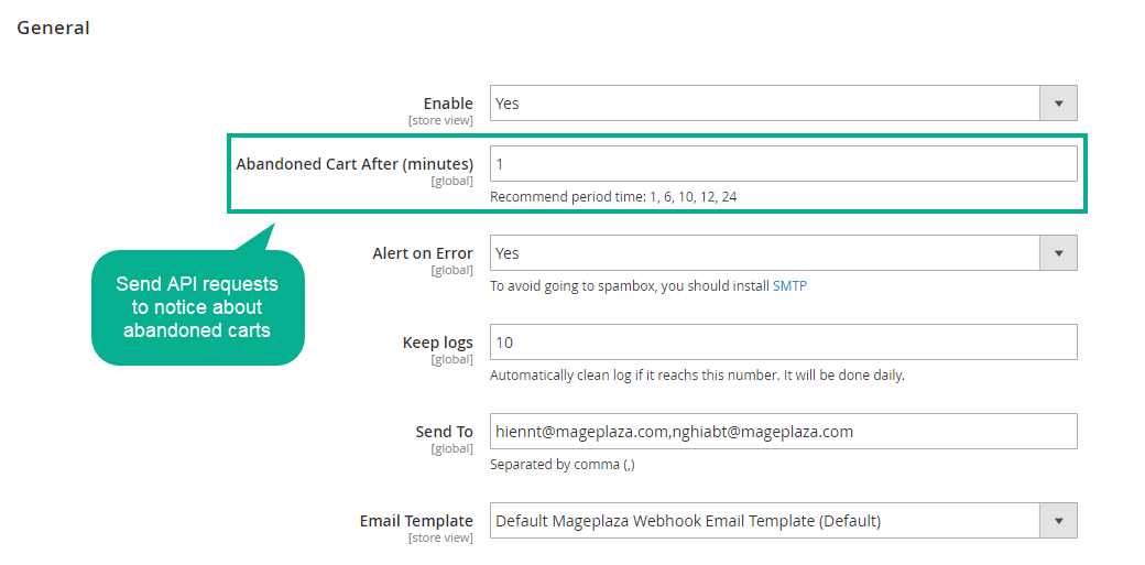 Send API requests when cart abandonment happens