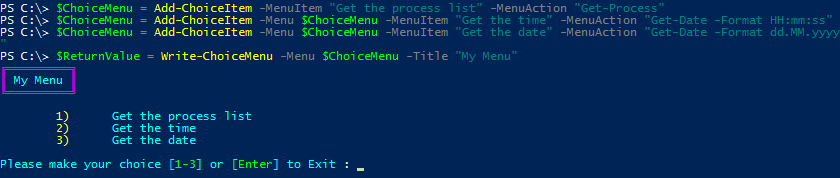 Write-ChoiceMenu and Add-ChoiceItem