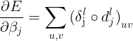 $${{\partial E} \over {\partial {\beta j}}} = \sum\limits{u,v} {{{(\delta {\rm{j}}^l \circ d_j^l)}{uv}}} $$