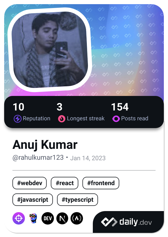 Anuj Kumar's Dev Card