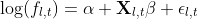 \text{log}(f_{l,t}) = \alpha +\mathbf{X}_{l,t} \beta + \epsilon_{l,t}