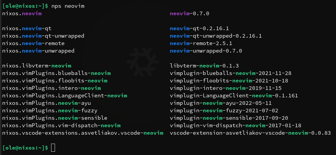 Color output of nps neovim