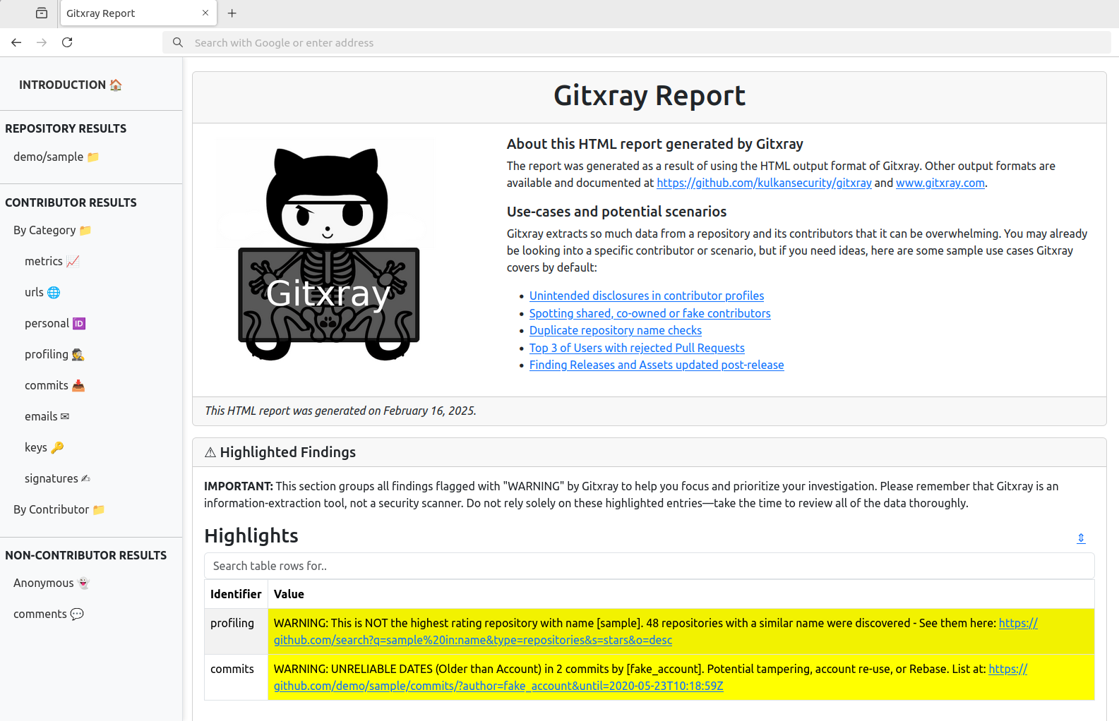 Gitxray Sample HTML Report