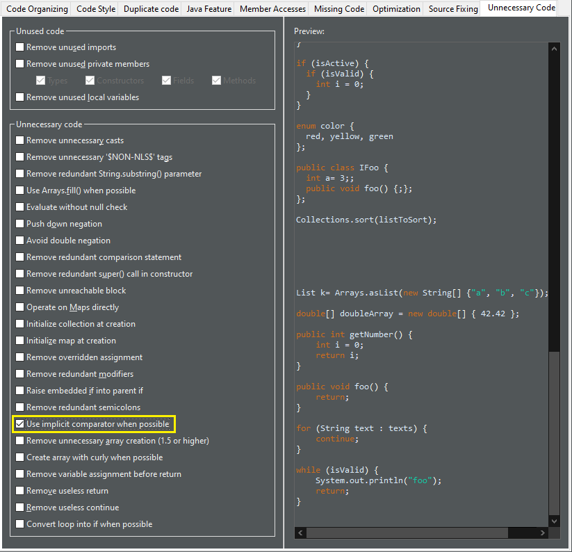 implicit comparator preferences