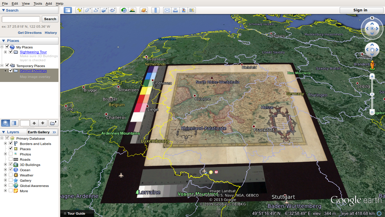 Historic map in a KML-enabled viewer