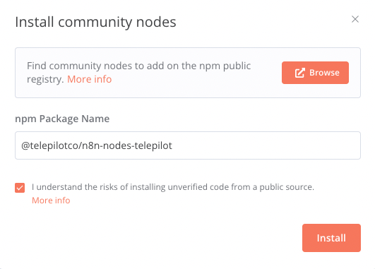 Install Telepilot as n8n Community Node